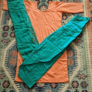 Peach and Teal Salwar Kameez